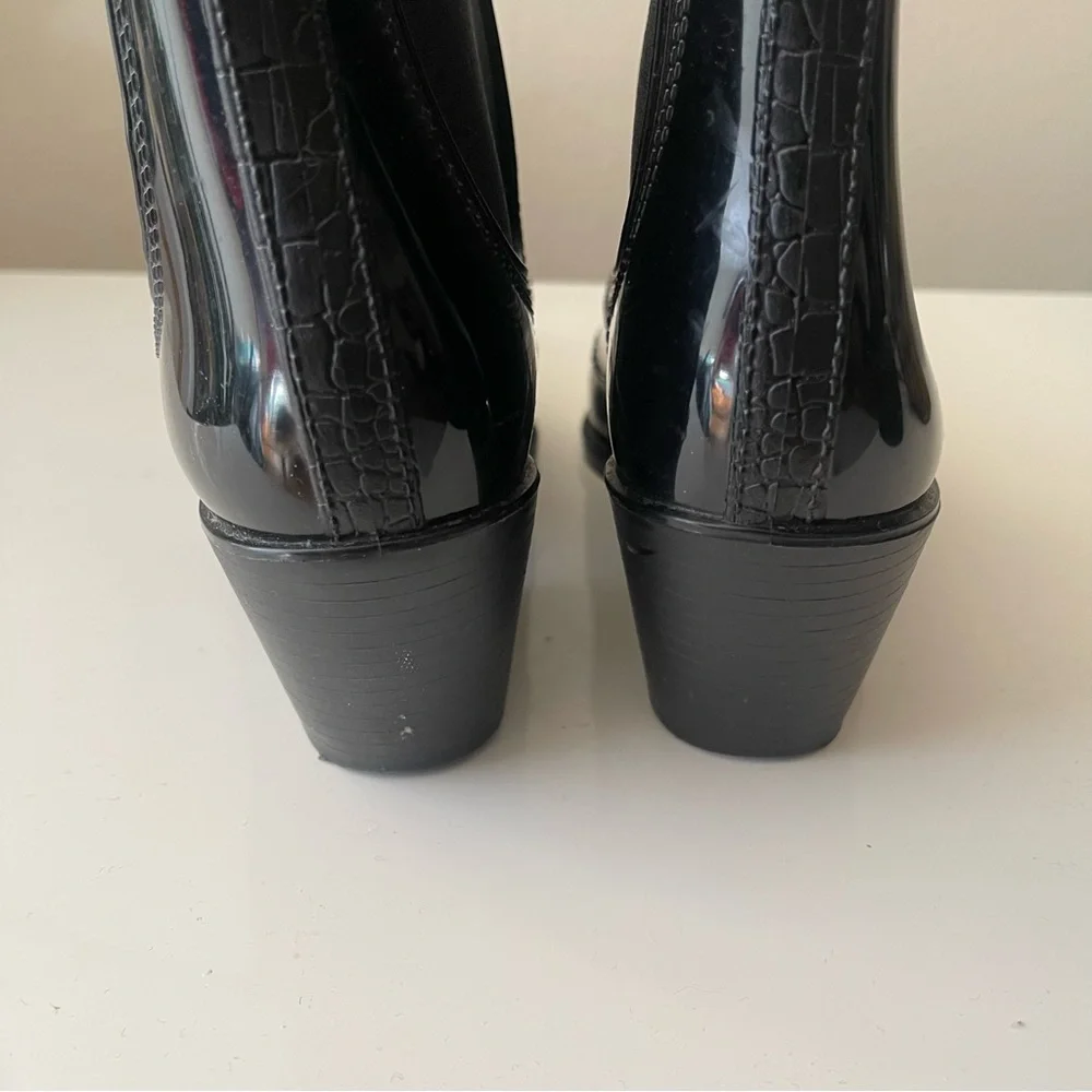 SAM EDELMANBlack Patent Rain Booties Ankle Boots Women’s Size 7 EU 37 Waterproof
